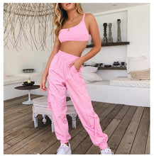 Load image into Gallery viewer, Two Piece Set Women Tracksuit Backless Strap Crop Top + Cargo Pants Jogger Suits Summer Clothes Streetwear Matching Sets Outfits