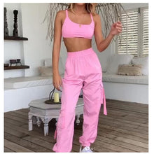 Load image into Gallery viewer, Two Piece Set Women Tracksuit Backless Strap Crop Top + Cargo Pants Jogger Suits Summer Clothes Streetwear Matching Sets Outfits