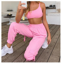 Load image into Gallery viewer, Two Piece Set Women Tracksuit Backless Strap Crop Top + Cargo Pants Jogger Suits Summer Clothes Streetwear Matching Sets Outfits