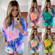 Load image into Gallery viewer, Two Piece Set Women Tracksuit Summer Clothes Tie Dye Print T-shirt Top and Shorts Suit Co Ord Sets Active Pajamas Lounge Wear