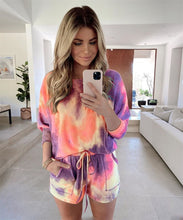 Load image into Gallery viewer, Two Piece Set Women Tracksuit Summer Clothes Tie Dye Print T-shirt Top and Shorts Suit Co Ord Sets Active Pajamas Lounge Wear