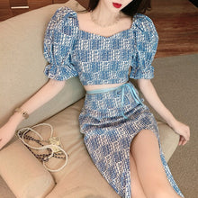 Load image into Gallery viewer, Two Piece Sets Women Niche French Sweet Temperament Puff Sleeve Top + Irregular Skirt Suits Ensembles Femme Conjuntos De Vestido