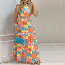 Load image into Gallery viewer, Two Piece Sexy Bandage Tube Top &amp; High Waist Plaid Maxi Skirt Set Women Summer Casual Dress Suits Elegant Hem Skirt 2pcs