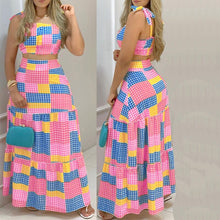 Load image into Gallery viewer, Two Piece Sexy Bandage Tube Top &amp; High Waist Plaid Maxi Skirt Set Women Summer Casual Dress Suits Elegant Hem Skirt 2pcs