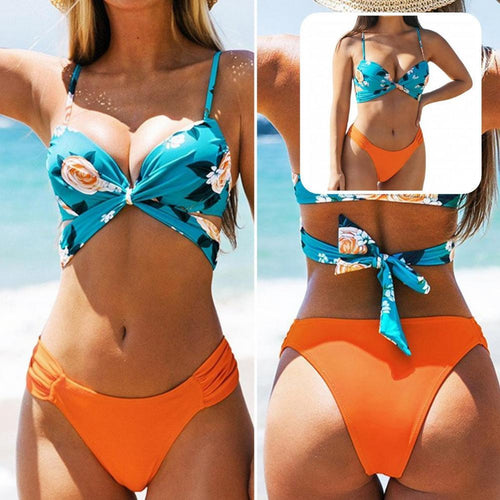 Two Pieces  Novelty Push Up Splitted Sexy Bikini Set Skinny Bra Briefs Set Spaghetti Straps   for Spa