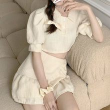 Load image into Gallery viewer, Two-piece Fashion Set Of Small Incense Style New Turn Down Collar Casual Crop Top + Ruffle High Waist Skirt Suits Ensemble Femme