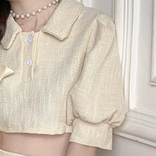 Load image into Gallery viewer, Two-piece Fashion Set Of Small Incense Style New Turn Down Collar Casual Crop Top + Ruffle High Waist Skirt Suits Ensemble Femme