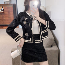 Load image into Gallery viewer, Two piece set of women&#39;s high-quality tweed, short coat with bow, jacket, skirt and small jacket, two-piece suit