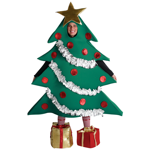 Unisex Christmas Green Cosplay Clothes Sets Funny Tree Shaped Stage Performance Costume+Gift Shaped Shoes Accessories One Size