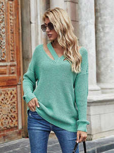 V Neck Casual Women Pulovers Sweaters Boho Holiday Knitwear Sweater Oversize Long Sleeve Solid Jumper Top Winter New