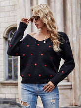 Load image into Gallery viewer, V-Neck Embroidery Heart Sweater Women Pullovers Girl's Korean Style Kawaii Sweater Autumn Winter Casual Pullovers Tops