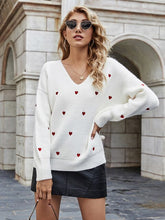 Load image into Gallery viewer, V-Neck Embroidery Heart Sweater Women Pullovers Girl's Korean Style Kawaii Sweater Autumn Winter Casual Pullovers Tops