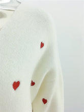 Load image into Gallery viewer, V-Neck Embroidery Heart Sweater Women Pullovers Girl's Korean Style Kawaii Sweater Autumn Winter Casual Pullovers Tops