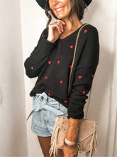 Load image into Gallery viewer, V-Neck Embroidery Heart Sweater Women Pullovers Girl's Korean Style Kawaii Sweater Autumn Winter Casual Pullovers Tops