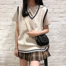 Load image into Gallery viewer, V Neck Patchwork Sleeveless Knitted Vest All-match College Style Pullover 2022 Spring New Loose Twist Stripes Waistcoat Sweater