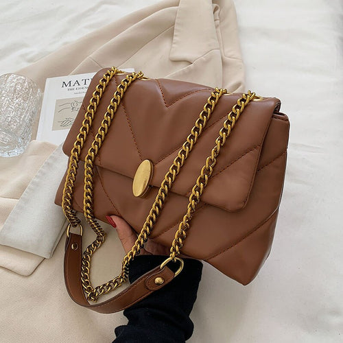 V-Shape PU Leather Small Chain Flap Crossbody Shoulder Bags for Women 2021 Winter Luxury Fashion Simple Purses and Handbags