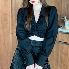 Load image into Gallery viewer, V-neck Elegant Women Casual Chiffon Shirt Long Sleeve Bow Slim Short Tops Chic Spring Women&#39;s Clothing High Street Blouse Female
