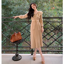 Load image into Gallery viewer, V-neck Knitted Dress Women&#39;s Autumn Winter Vintage French Style Slim A-line Vestidos Mujer Korean Chic Elegant All Match Robe