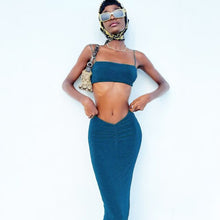 Load image into Gallery viewer, Vacation Outfits Fashion Summer Dress Sets 2 Piece Sets for Women Pink Straps Crop Top and Long Skirts Club Party Matching Suits