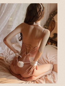 Velvet Sexy Pajamas Set Open Crotch Backless Bunny Girl Uniform Sexy Lingerie Bikini Set Erotic Outfit for Women Maid Outfits