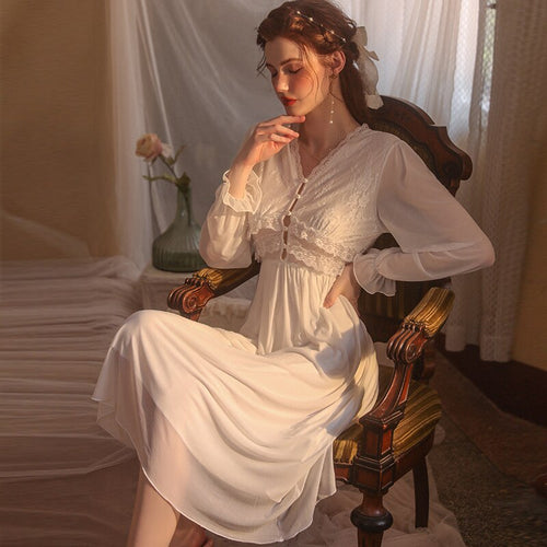 Victorian Long Robe Women Sexy Nightdress Lace Sleepwear Date Dress Bride Home Suit Nightgown See Through Home Wear Summer 2022