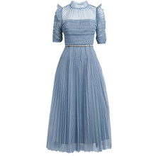 Load image into Gallery viewer, Vintage Blue Mesh Party Dresses 2021 Newest Summer Elegant Fashion Short Sleeve High Waist Holiday Beach Long Dress Vestidos