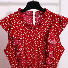 Load image into Gallery viewer, Vintage Butterfly Sleeve Ruffles Heart Dot Print Dress Women Medium Long Chiffon Ladies Spring Summer Dress Red Black Blue