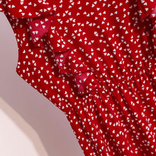 Load image into Gallery viewer, Vintage Butterfly Sleeve Ruffles Heart Dot Print Dress Women Medium Long Chiffon Ladies Spring Summer Dress Red Black Blue