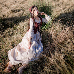 Vintage Cottage Style Mori Girl Dress European Medieval Cotton Linen Long Sleeve Retro Woman Prairie Chic Lawn Dresses Autumn