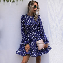 Load image into Gallery viewer, Vintage Dot Print Dress Women Casual O Neck High Waist Slim Ruffles Autumn Winter Dress For Women 2020 New Fashion