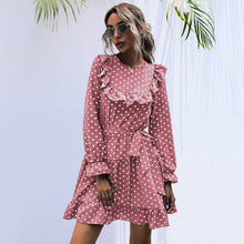 Load image into Gallery viewer, Vintage Dot Print Dress Women Casual O Neck High Waist Slim Ruffles Autumn Winter Dress For Women 2020 New Fashion