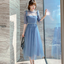 Load image into Gallery viewer, Vintage Dresses 2021 Newest Summer Elegant Fashion Mesh Ruched Short Sleeve High Waist Holiday Beach Long Dress Vestidos