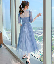 Load image into Gallery viewer, Vintage Dresses 2021 Newest Summer Elegant Fashion Mesh Ruched Short Sleeve High Waist Holiday Beach Long Dress Vestidos