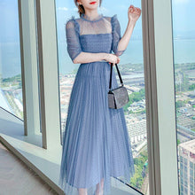 Load image into Gallery viewer, Vintage Dresses 2021 Newest Summer Elegant Fashion Mesh Ruched Short Sleeve High Waist Holiday Beach Long Dress Vestidos