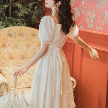 Load image into Gallery viewer, Vintage Elegant Dress Women French Retro Kawaii  Lace Up Sweet Dress Female Puff Sleeve Casual  Fit Chic Party Dress Summer 2021