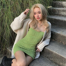 Load image into Gallery viewer, Vintage Elegant Slash Neck Spaghetti Strap Dress Pure Green Patchwork Sleeveless High Waist Women Dress Streetwear 2022 Summer