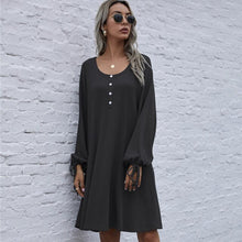 Load image into Gallery viewer, Vintage Fashion Women&#39;s Dress Casual Loose O Neck Lantern Long Sleeve Drawstring Bandage Dress Lady Spring New Solid Knit Dress