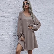 Load image into Gallery viewer, Vintage Fashion Women&#39;s Dress Casual Loose O Neck Lantern Long Sleeve Drawstring Bandage Dress Lady Spring New Solid Knit Dress