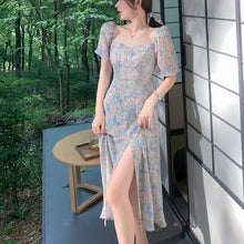 Load image into Gallery viewer, Vintage Floral Dress Women Summer Designer Off The Should Split Elegant Dress 2021 Chic Party Midi Cottagecore Sweet Dress Boho