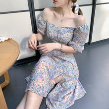 Load image into Gallery viewer, Vintage Floral Dress Women Summer Designer Off The Should Split Elegant Dress 2021 Chic Party Midi Cottagecore Sweet Dress Boho