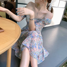 Load image into Gallery viewer, Vintage Floral Dress Women Summer Designer Off The Should Split Elegant Dress 2021 Chic Party Midi Cottagecore Sweet Dress Boho