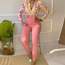 Load image into Gallery viewer, Vintage Floral Print Blouses Shirt And Slim Pants Suits Women Elegant Two Piece Set 2021 Summer Office Ladies Outfits Streetwear