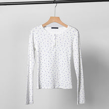 Load image into Gallery viewer, Vintage Floral Print Slim T-shirt Women Summer Sweet Cute Button O Neck Long Sleeve Top Retro Chic Boho Cotton T Shirt Tops 2022