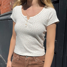 Load image into Gallery viewer, Vintage Floral Print Slim T-shirt Women Summer Sweet Cute Button O Neck Long Sleeve Top Retro Chic Boho Cotton T Shirt Tops 2022