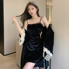 Load image into Gallery viewer, Vintage Golden Velvet Nightgowns Sexy Pajamas Lace Slip Nightdress Loungewear Women Sleepwear Nighty For Ladies Sleeping Dress