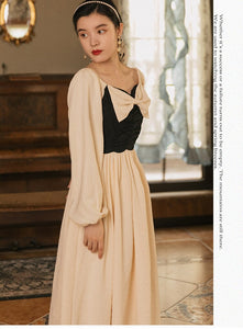 Vintage Jacquard Woman Dress Romantic Bow Lantern Sleeve Square Collar Elegant Lady Midi Dresses Party Night Vestido Festa