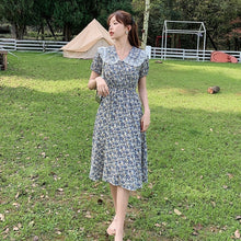 Load image into Gallery viewer, Vintage Lace Peter Pan Collar Female Chiffon Dress Female Short Sleeve Elegant Casual Floral Print Midi Dress Vestidos