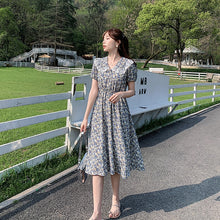 Load image into Gallery viewer, Vintage Lace Peter Pan Collar Female Chiffon Dress Female Short Sleeve Elegant Casual Floral Print Midi Dress Vestidos