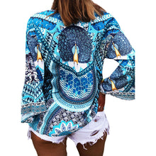 Load image into Gallery viewer, Vintage Long Sleeve Print Shirt Blouse Spring Autumn Fashion V-neck Folk Top Femme Blue Casual Beach Loose Shirts Top Women 2021