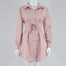 Load image into Gallery viewer, Vintage Long Sleeve Sexy Tunic White Shirt Dress Women High Waist Corset Belt Party Dresses Elegant Casual Fashion Vestdos Pink